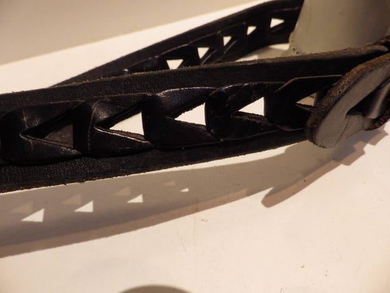 1990s Vintage Belt Black Pierced Leather FOSSIL H… - image 3