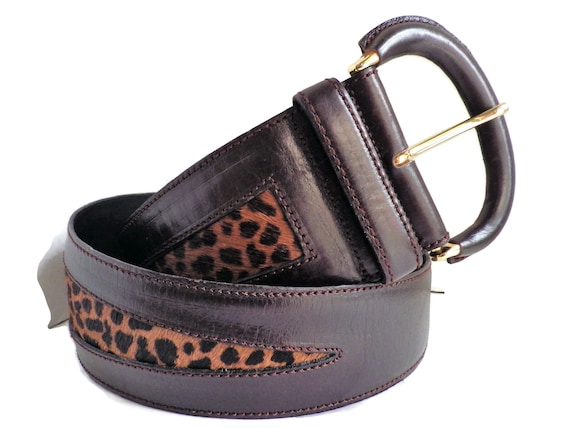 1990s Vintage AVIGNON Belt Leather Leopard Faux F… - image 1