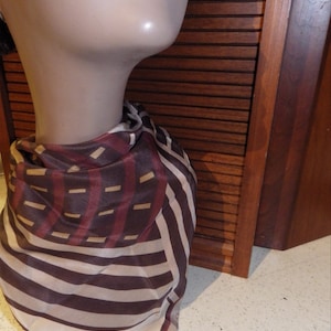 1970s Vintage AK Anne Klein Silk Scarf/ Brown Abstract/ Linear Design/ Square