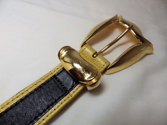 1990s Vintage Belt CARLISLE Black & Yellow Leathe… - image 5