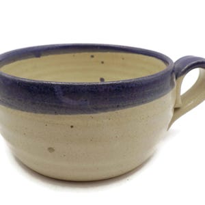 Vintage Pottery Soup Mug/ Blue and Clear Glaze/ Signed