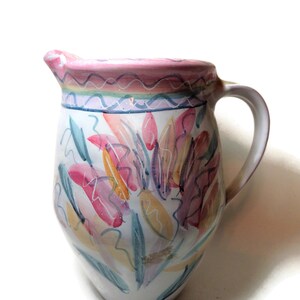 Vintage Studio Pottery Milk Pitcher Hand Painted Signed Wheel Thrown