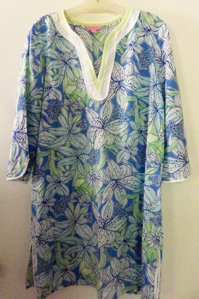 Vintage Lilly Pulitzer Tunic Caftan Lawn Cotton Blue Floral - Etsy