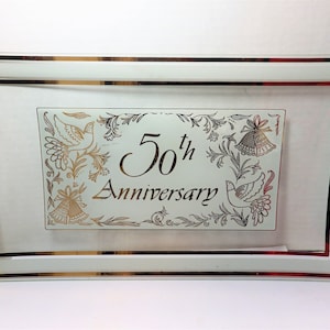 Vintage Glass Tray 50th Wedding Anniversary Clear and Metallic Gold