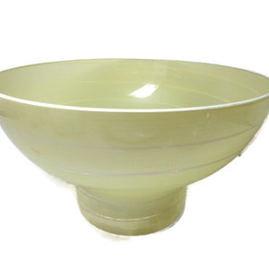Mouth Blown Yellow Glass Bowl White Spiral Pedestal Centerpiece Fruit Bowl Romania