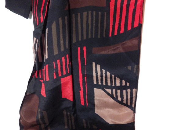 Vintage Scarf Rectangular Red Black Tan Brown 72"… - image 3