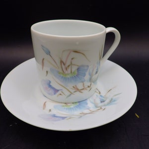 Limoges France Demi Tasse Tea Cup & Saucer/ Blue Flowers/ Translucent