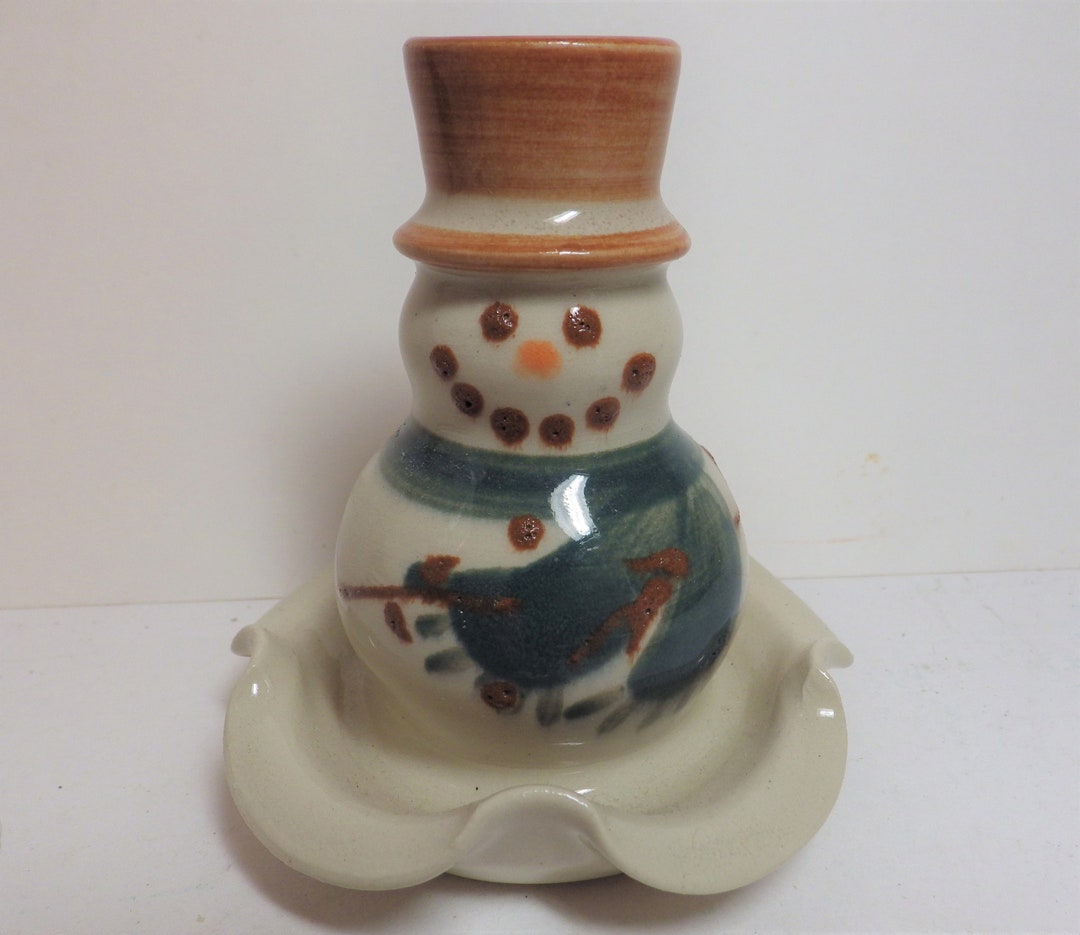 1995 Vintage NC Studio Pottery Christmas Snowman Candle Holder Craig ...