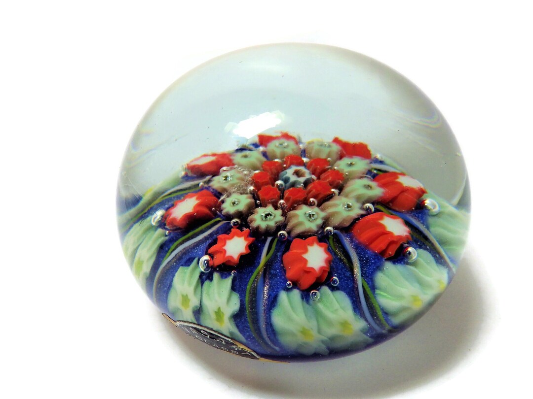 Antique Vasart Paperweight W/ Label 8 Spokes Orange Green Etsy