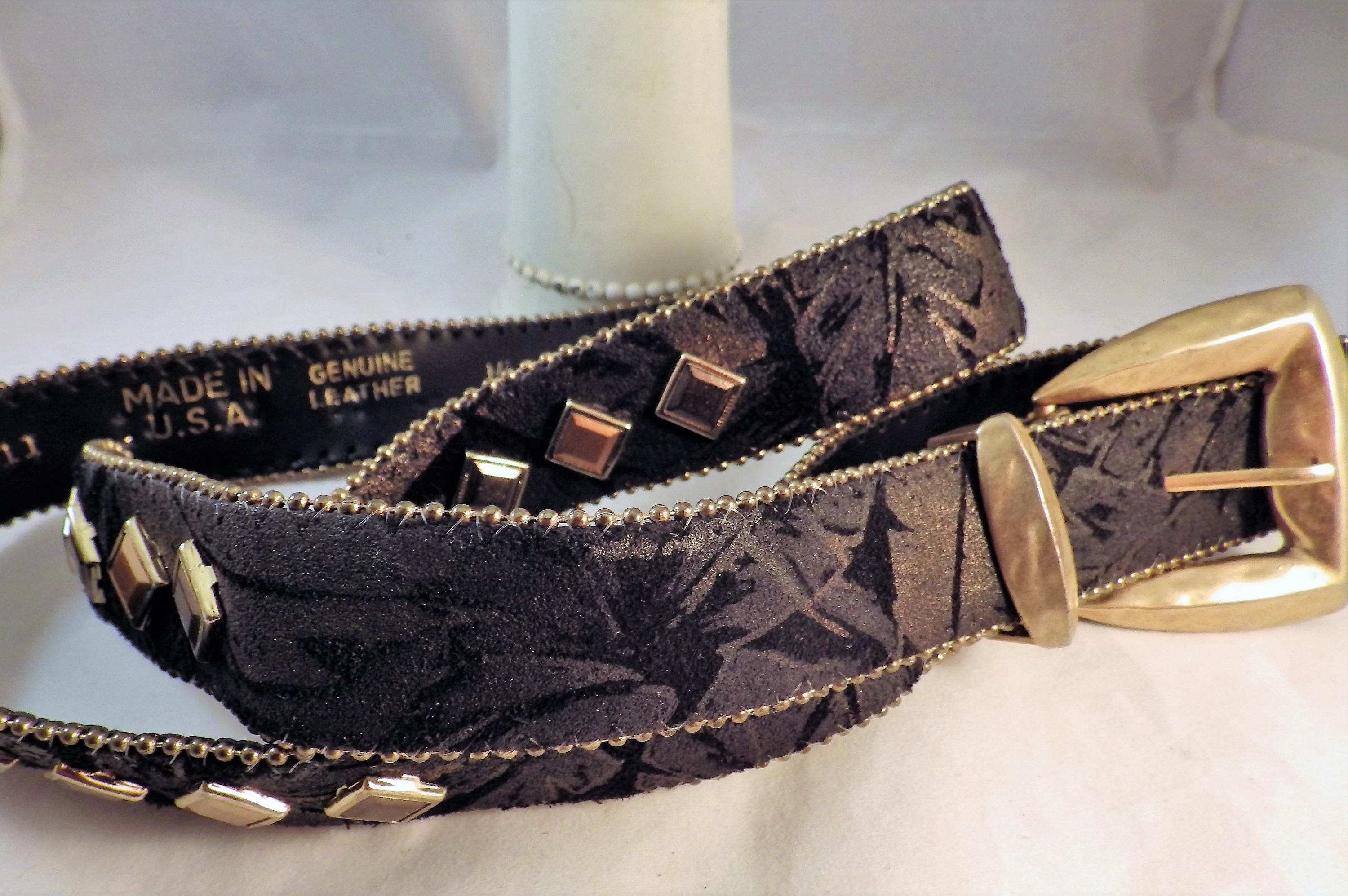 Vintage‎ Tungho Tooled Leather Western Belt | Ornate Black Buckle 1 1/2 main image 2