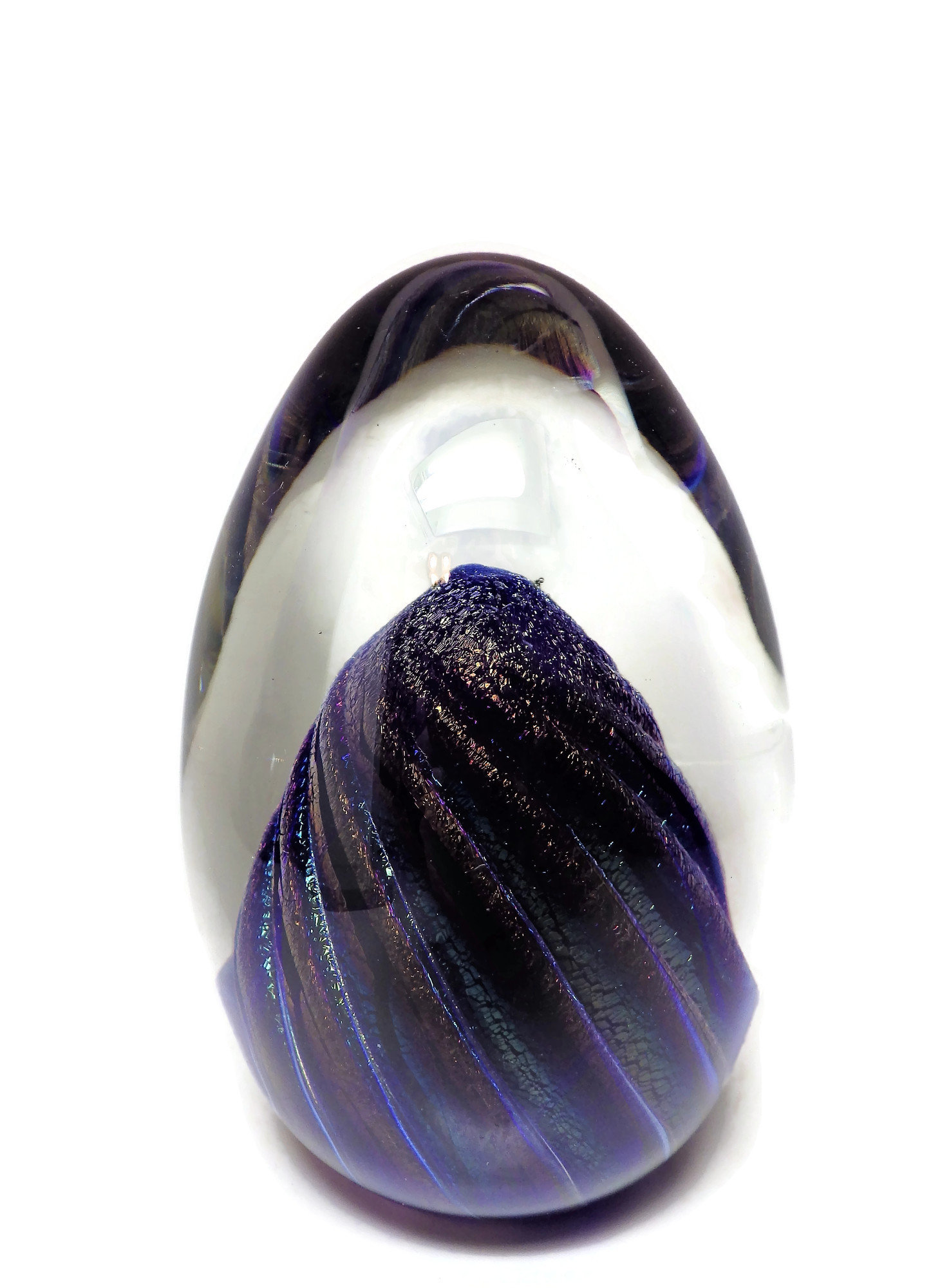 1984 Paperweight ROBERT EICKHOLT Clear Egg Shape Cobalt Blue