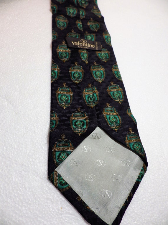 1990s Vintage Tie VALENTINO Necktie Navy Green Go… - image 3