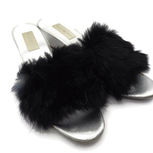 Vintage Glam Metallic Silver Wedge/ RAZZBERRY/ Black Faux Furslip