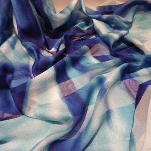 Beautiful Vintage Scarf Blues Stripes Large Square Silk Semi-Sheer 34&quot;