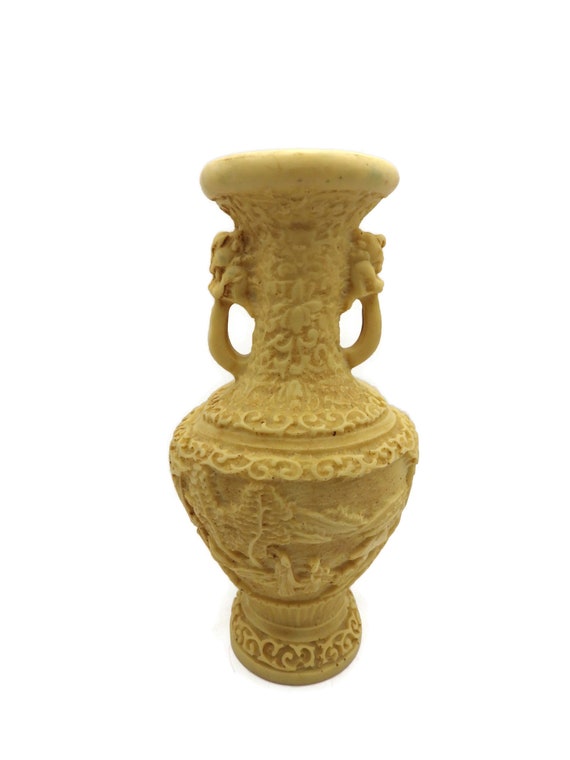 Vintage Carved Vase/ Urn/ Asian Scene/ Made in It… - image 1