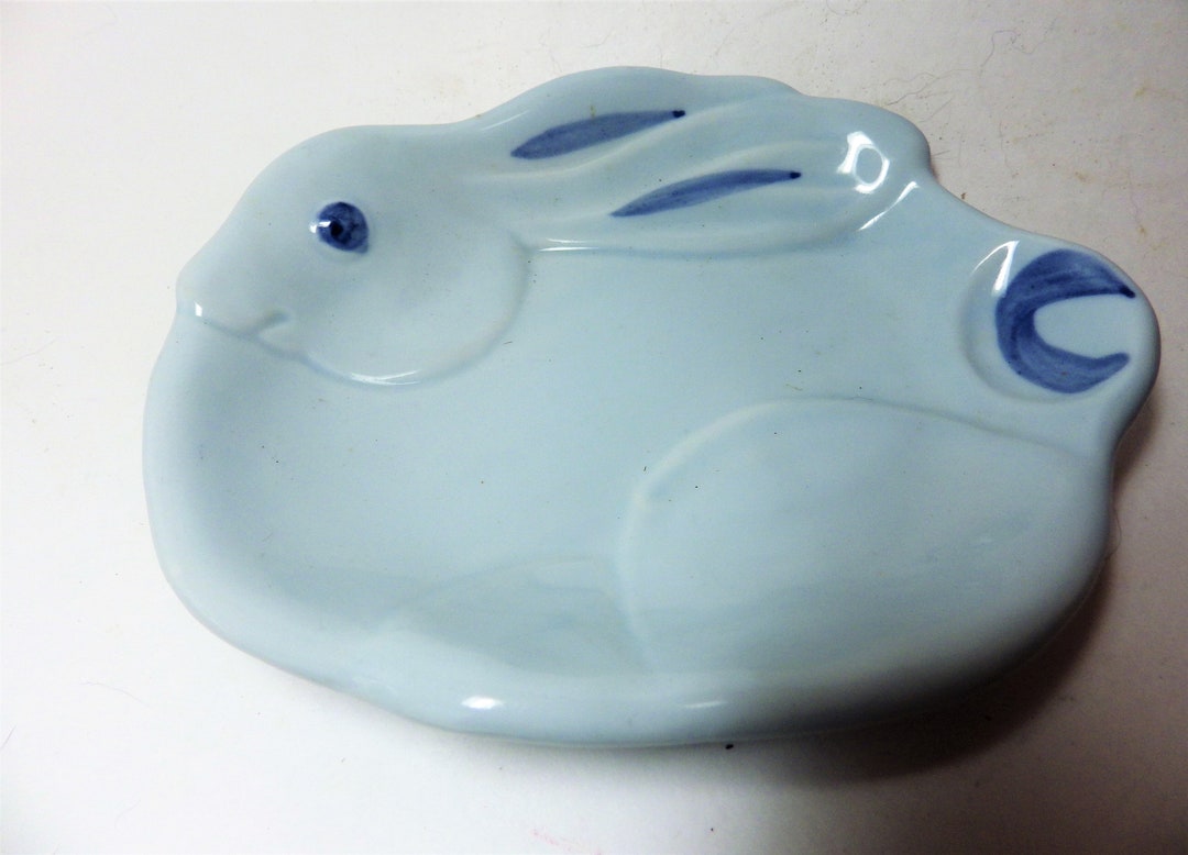 Vintage Ceramic Blue Bunny Rabbit/ Trinket Tray/ Soap Dish/ Vanity ...