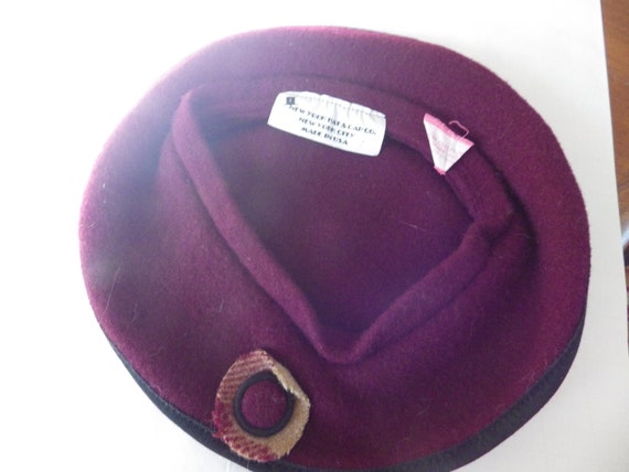 1960s Wool Beret Tam Burgundy Maroon and Black Ne… - image 4