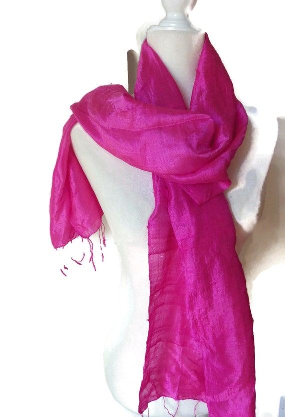 Bright Pink Silk Scarf/ Rectangular/ 14" X 68" - image 2