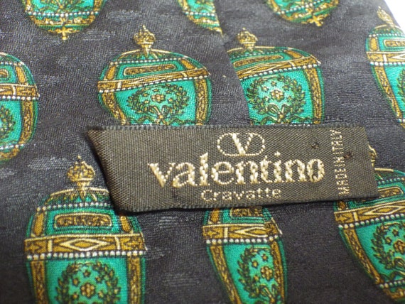 1990s Vintage Tie VALENTINO Necktie Navy Green Go… - image 5