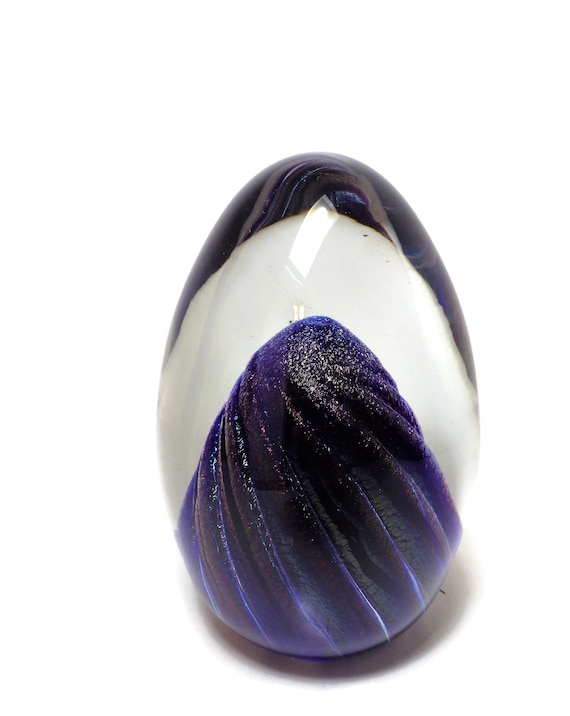 1984 Paperweight ROBERT EICKHOLT Clear Egg Shape Cobalt Blue