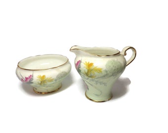 Wayside by Aynsley/ Creamer and Open Sugar/Floral/ Gold Accent