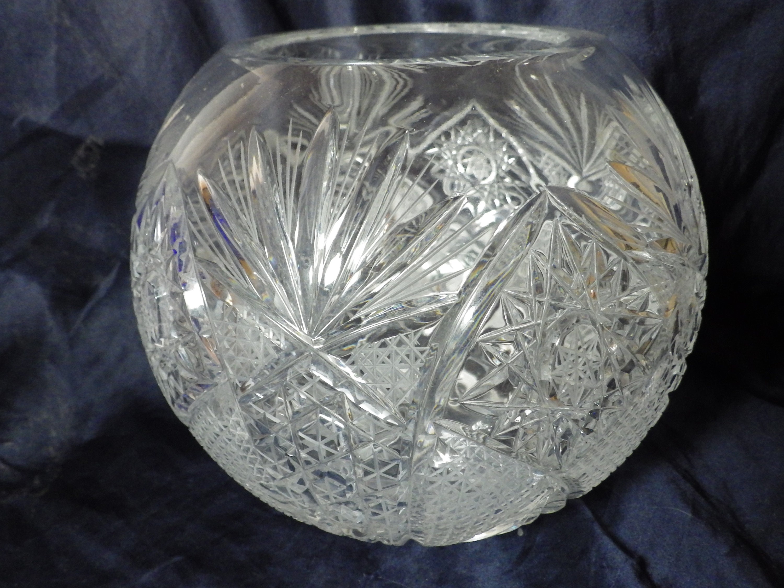 1950s Vintage Cut Crystal Round Rose Vase Stunning Deep Cuts Etsy