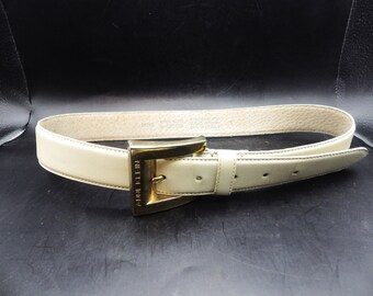 Vintage Anne Klein White Leather Belt/ Gold Buckle/ Size  display picture 1