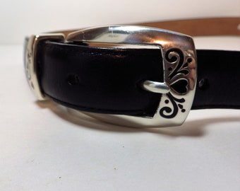 1990s Vintage BRIGHTON Belt Black Leather I Love Golf Silver Size ML 32