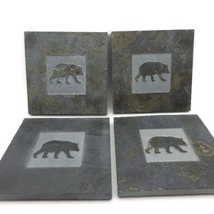 4 Natural Stone Coasters/ Boulder Works Colorado/ Bear/ Quarry Collection