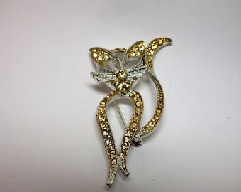 1960s Vintage Cat Pin Mamselle Mod Modern Rhinestones Free Shipping Gift Box