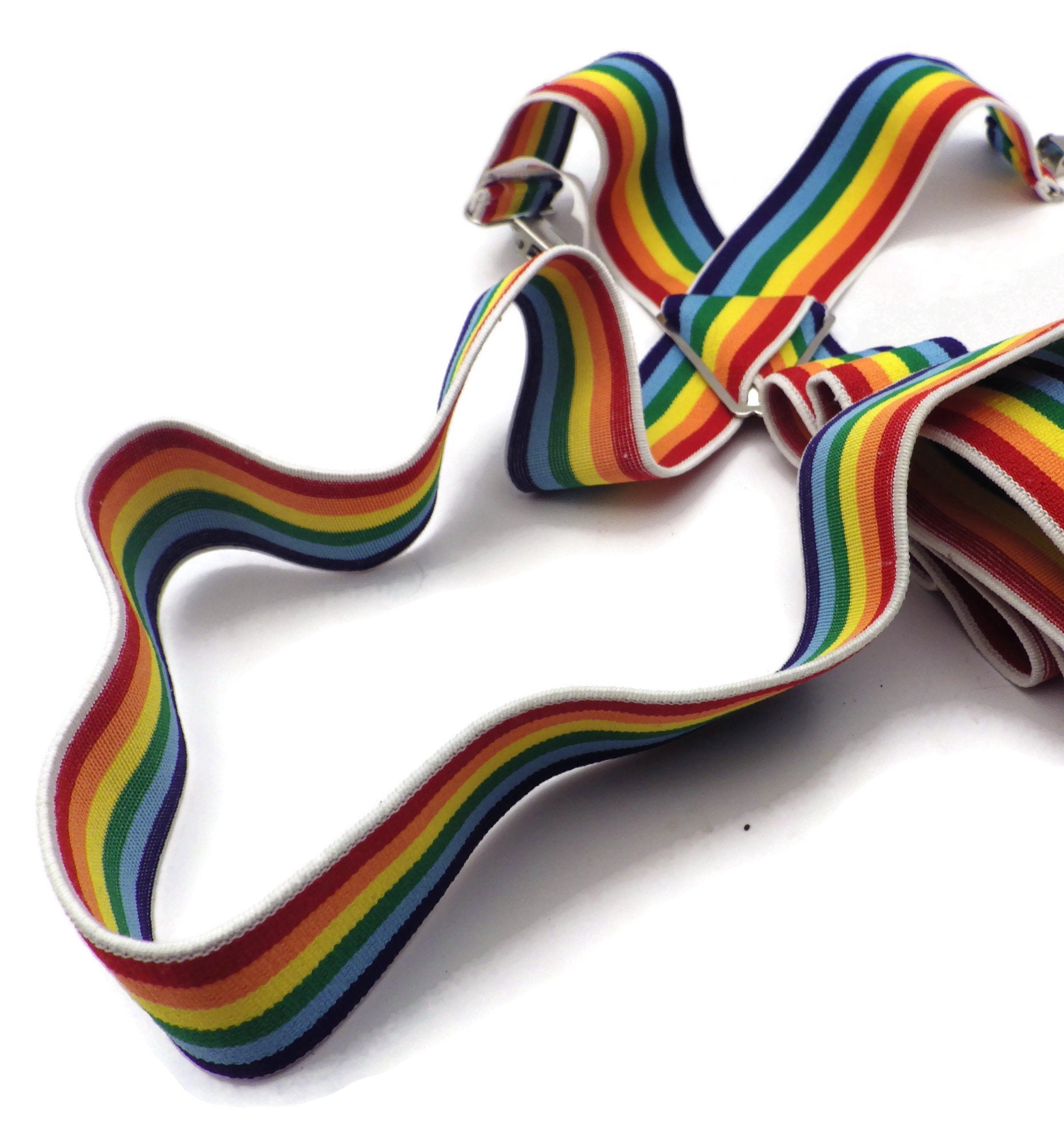 Bretelle Arcobaleno A Righe - Unisex - Regolabili Con Clip - Gay Pride Bandiera