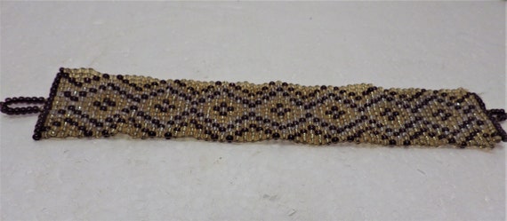 1990s Vintage Hand Beaded Bracelet Gold and Bronz… - image 3