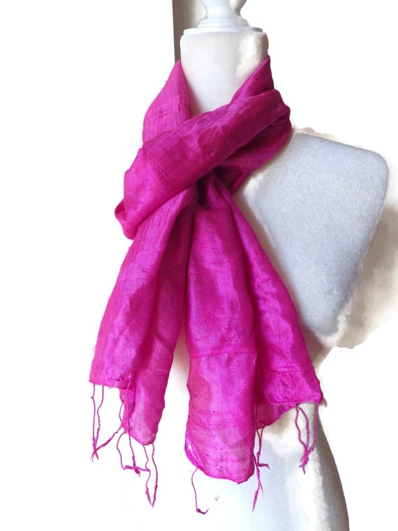 Bright Pink Silk Scarf/ Rectangular/ 14" X 68" - image 4