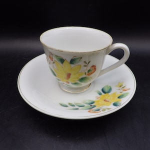 Occupied Japan Demi Tasse Tea Cup & Saucer/ Yellow Flowers/ Translucent