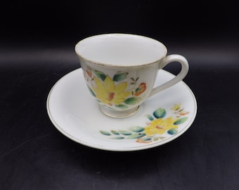 Occupied Japan Demi Tasse Tea Cup & Saucer/ Yellow Flowers/ Translucent