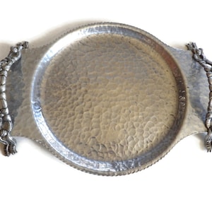 Hammered Aluminum Tray/ Dogwood Flowers Handles/Hand Wrought/ Rodney Kent