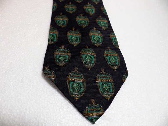 1990s Vintage Tie VALENTINO Necktie Navy Green Go… - image 1