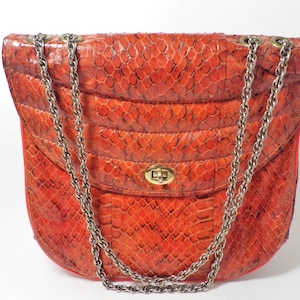 Neon Orange Snakeskin Embossed Top Handle Bag