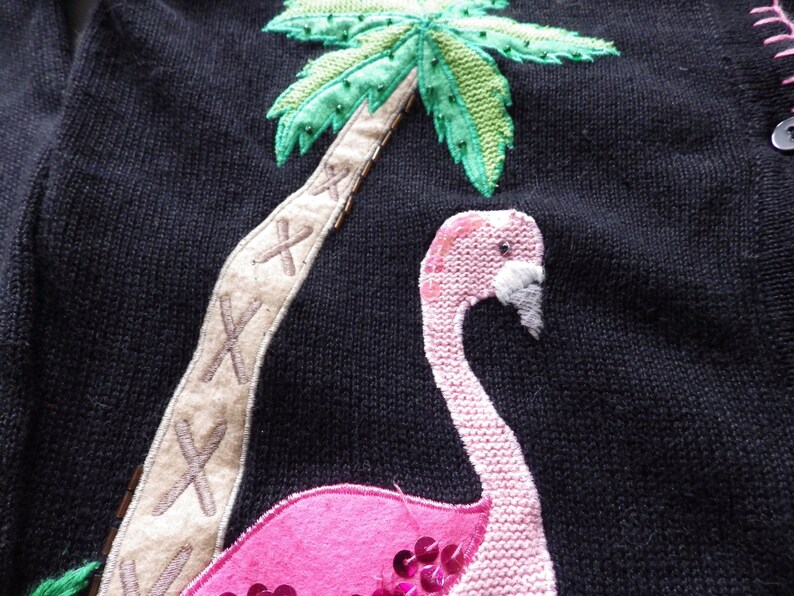 Kardigan Pink Flamingo/The Quacker Factory/ Czarny/ Różowy/ Zielony/ Palmy/ ŚREDNI zdjęcie 4