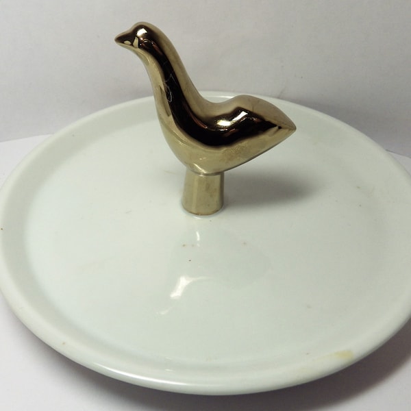 Pin Ring Tray White Porcelain Gold Bird Vintage Nate Berkus