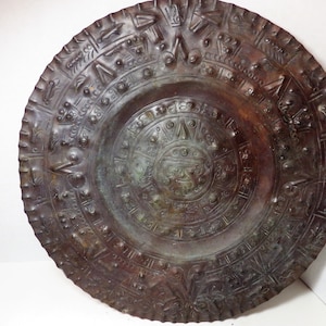 Vintage Copper Plate Aztec Sunstone Mexican  Calendar 12&quot;