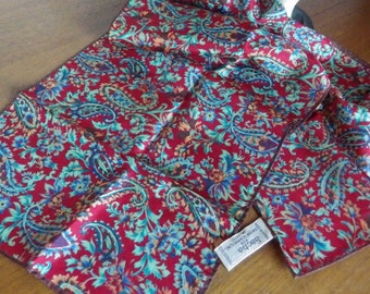 1970s Vintage Sacha for Basha Scarf Silk Paisley Floral Rectangular Rolled Hem