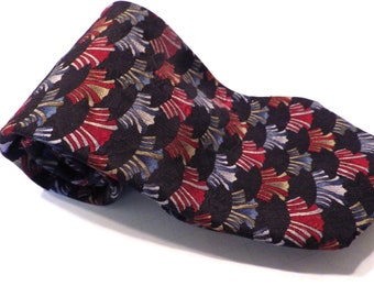 Cravate En Soie Jerry Garcia - Motif 'Poulet & Chat' - Couleurs Bourgogne/Bleu/Rouge
