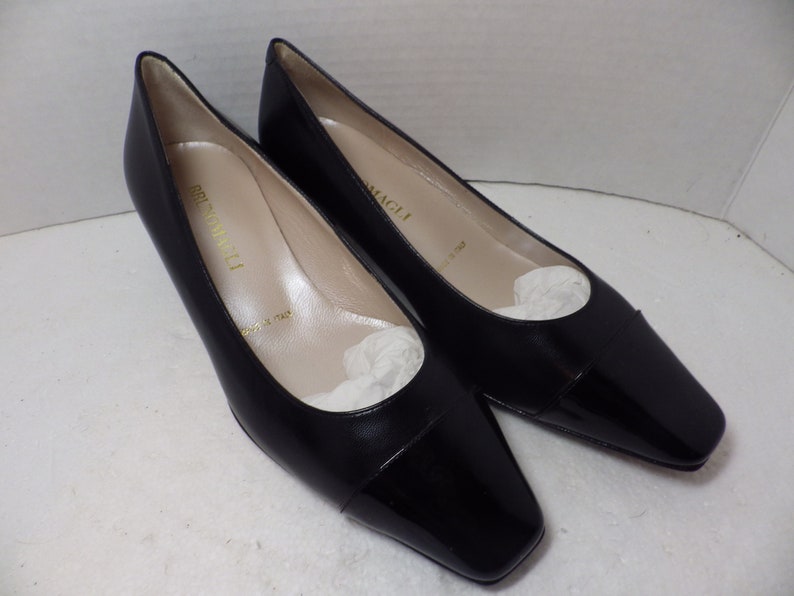 1990s Vintage Bruno Magli Pumps Low Heels Black Patent and - Etsy
