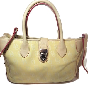 Dooney &Bourke bolso de verano / bolso de hombro tela amarilla y cuero sindy Vachetta