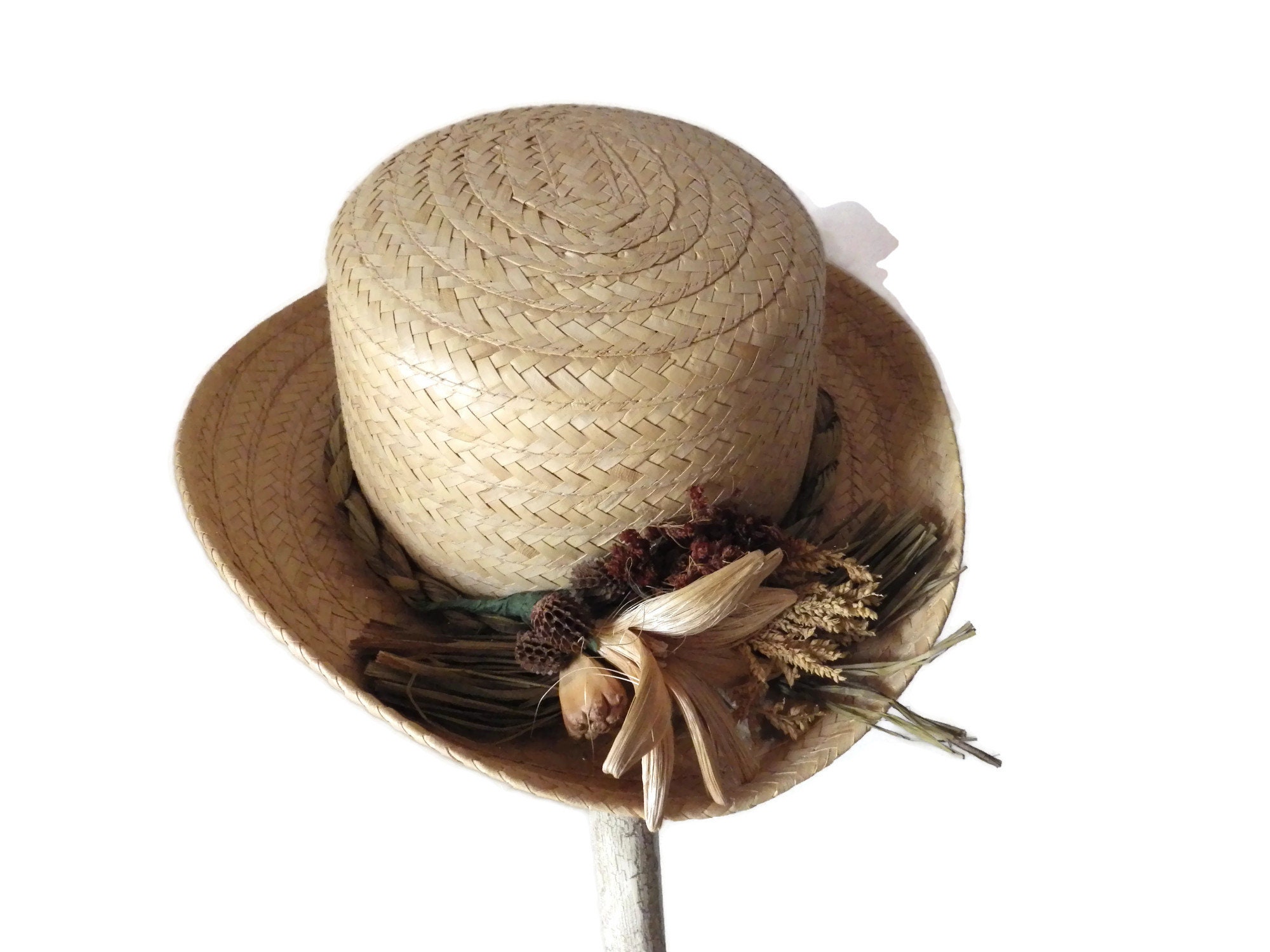 Straw Hat/sweetgrass Hatband/ Dried Flowers/ Botanical Bouquet at