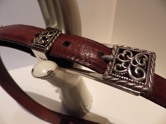 1990s Vintage BRIGHTON Brown Leather Belt Ornate … - image 1