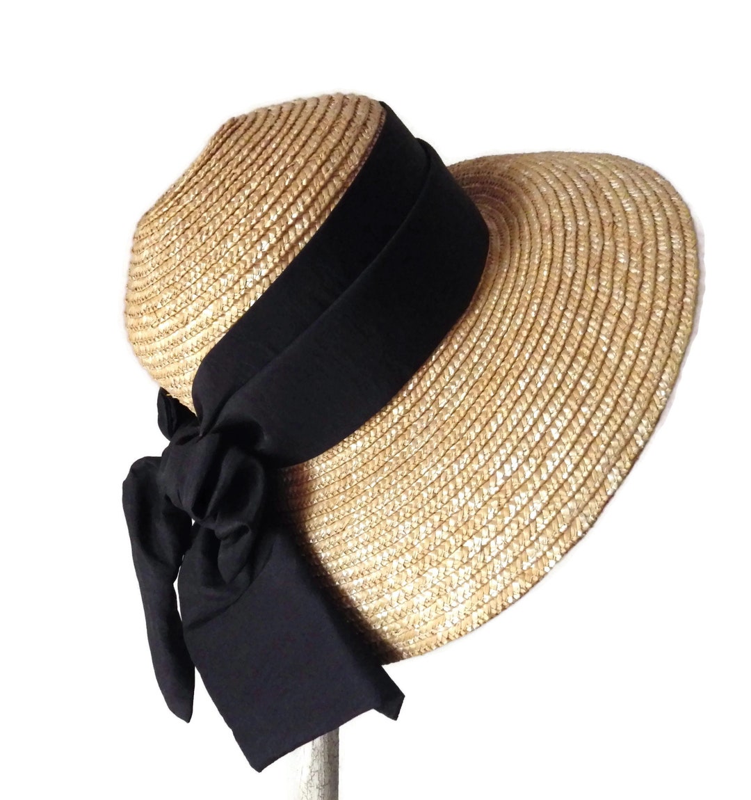 Giovannio Straw Hat/ Wide Brim/ Black Grosgrain Band and Large Bow