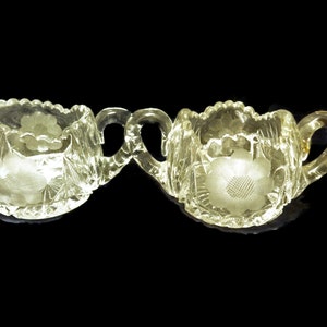 Beautiful EAPG Style Creamer & Sugar Bowl/ Pressed Glass/ Etched Flower