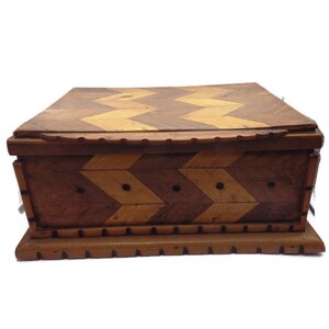 Hand Crafted/ Antique Wood Jewelry Box/ Hinged Lid/ Removeable Shelf